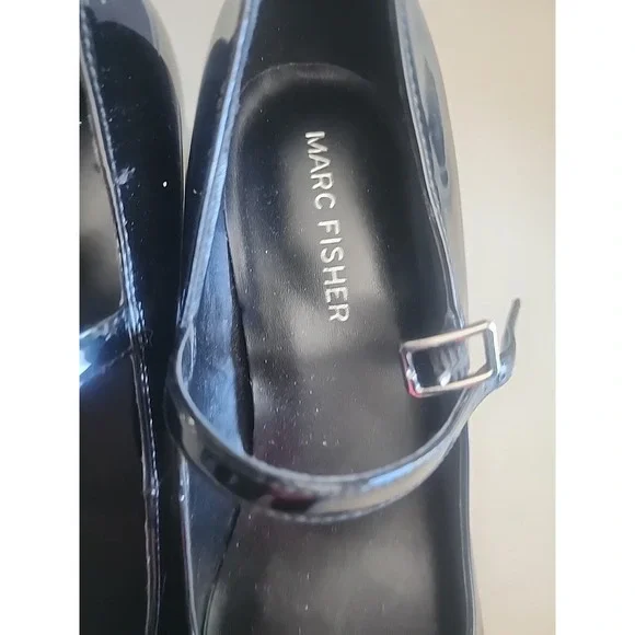 MARC FISHER Palie Mary Jane Block Heels, Faux Black Patent Leather, Women's 6.5 - Picture 5 of 8